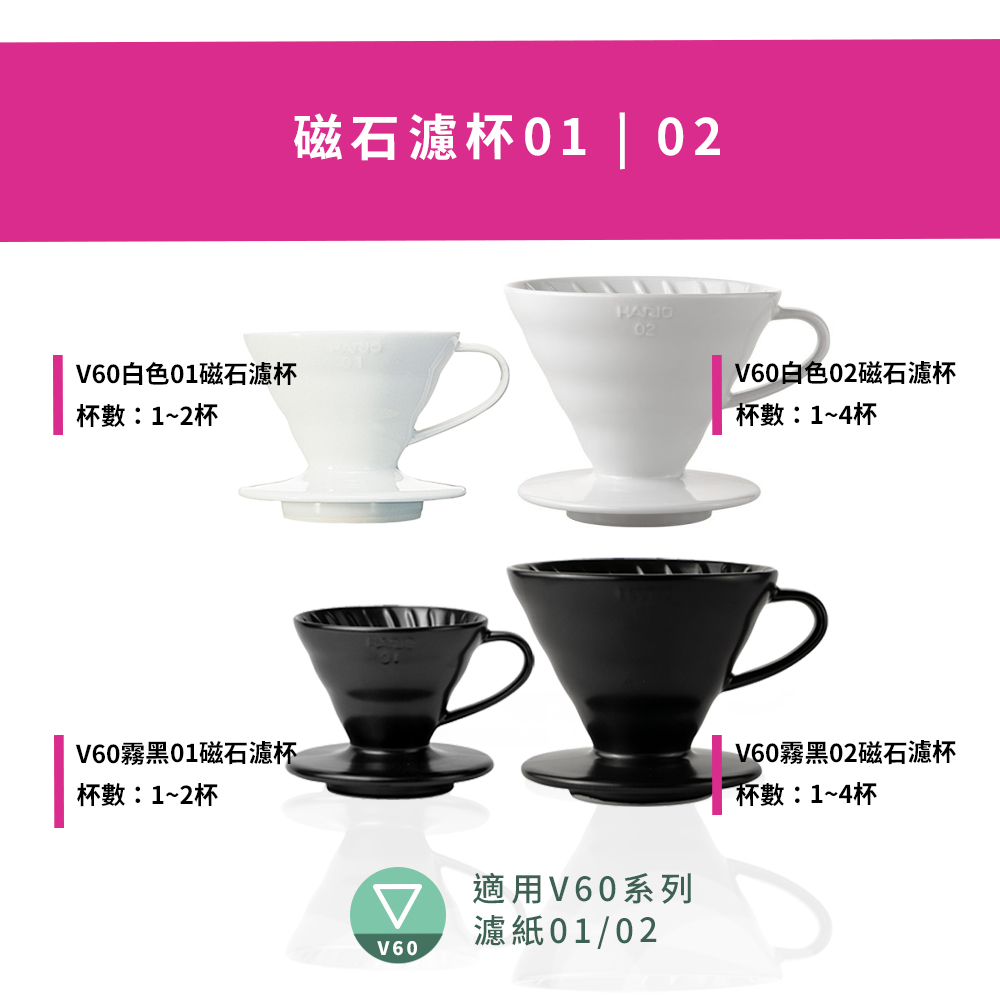 【HARIO官方】日本製V60白色01/02陶瓷濾杯  