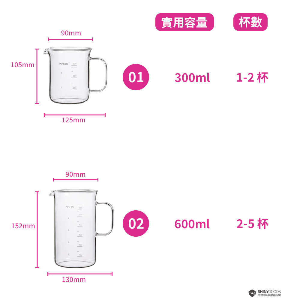 90mm105mmHARIO152mm125mm90mmHARIO130mm實用容量杯數01300ml1-2 杯02600ml2-5 杯SHINYGOODS閃物咖啡精選品牌